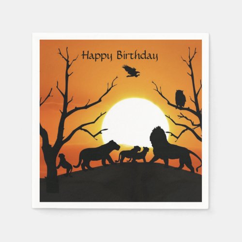 Lion family at sunset Africa Paper Napkins