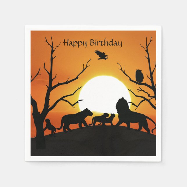 Lion family at sunset Africa Paper Napkins (Front)