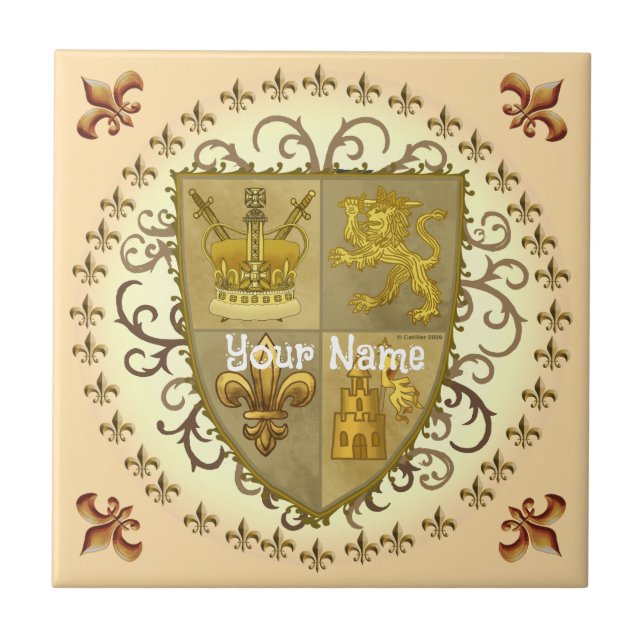 Lion Family Crest Surname Ceramic Tile (Front)