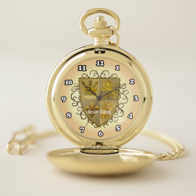 Lion Family Crest Surname Pocket Watch (Inside)