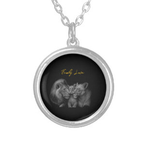 Lion Family Love – Black & White Art Silver Plated Necklace