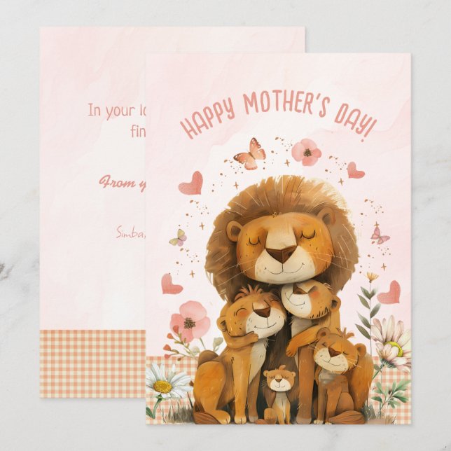 Lion Family Love You Mom Mothers Day Card (Front/Back)