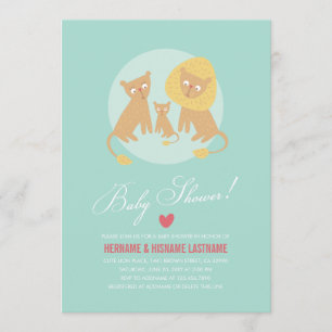 Lion Family Mint Couples Baby Shower Invite Round