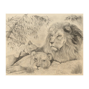 Lion Family Resting Wood Wall Art