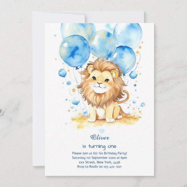 Lion First Birthday Invitation (Front)