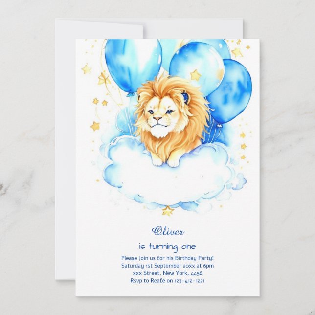 Lion First Birthday Invitation (Front)