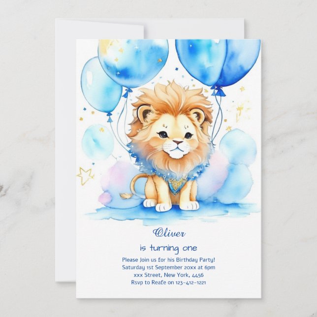Lion First Birthday Invitation (Front)