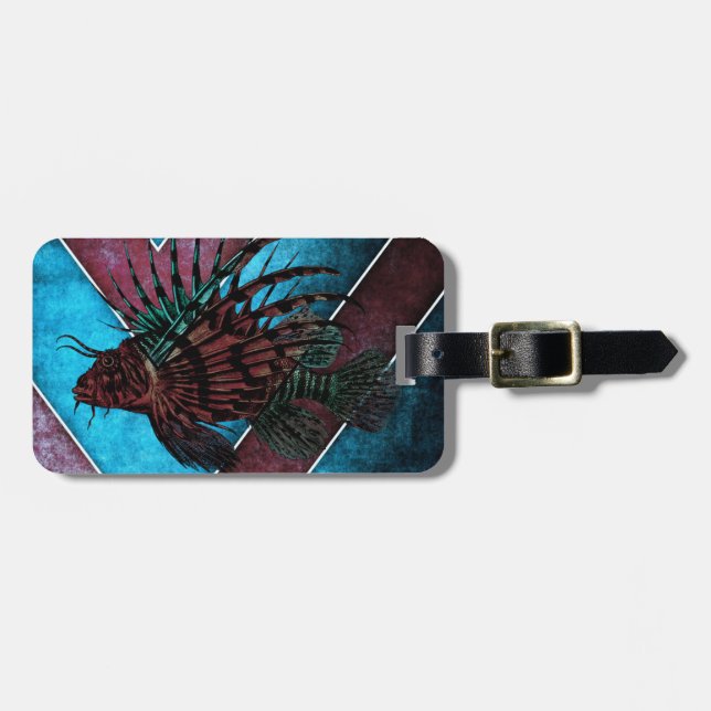 Lion Fish Luggage Tag w/ leather strap (Front Horizontal)