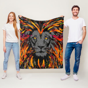 Lion Fleece Blanket Orange Dark Lion Head Fleece