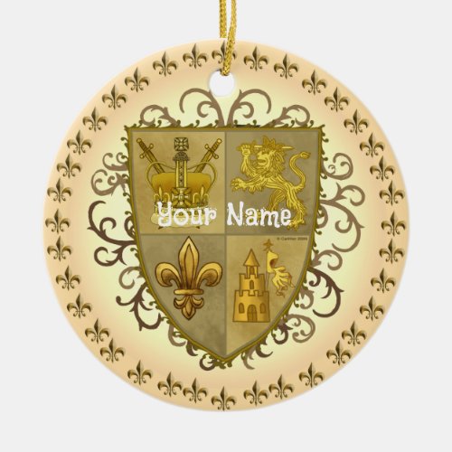 Lion Fleur De Lis Shield surname Ceramic Ornament