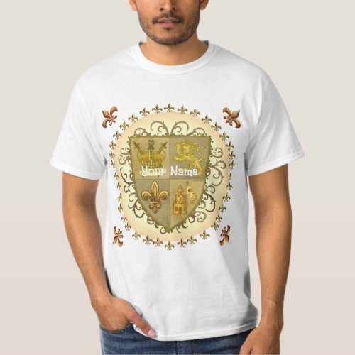 Lion Fleur De Lis Shield surname T_Shirt