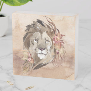 Lion Floral Wood Box Sign