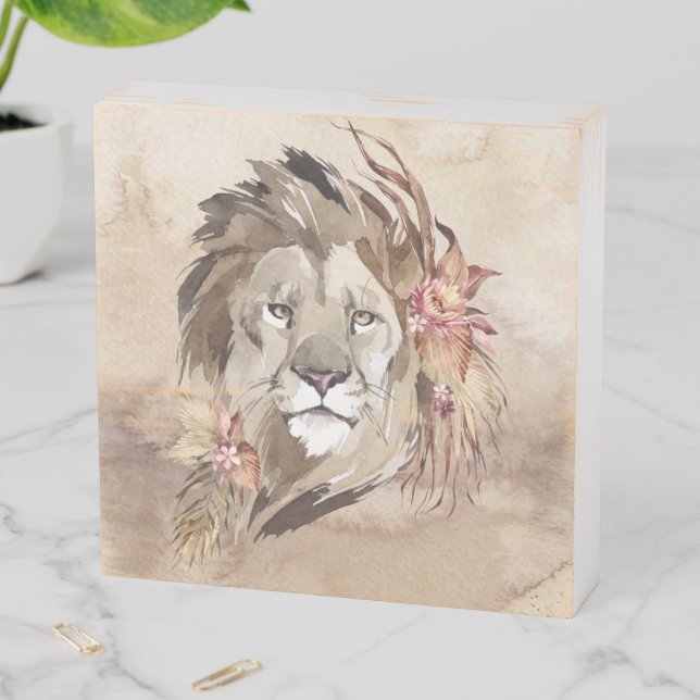 Lion Floral Wood Box Sign (In Situ Horizontal)