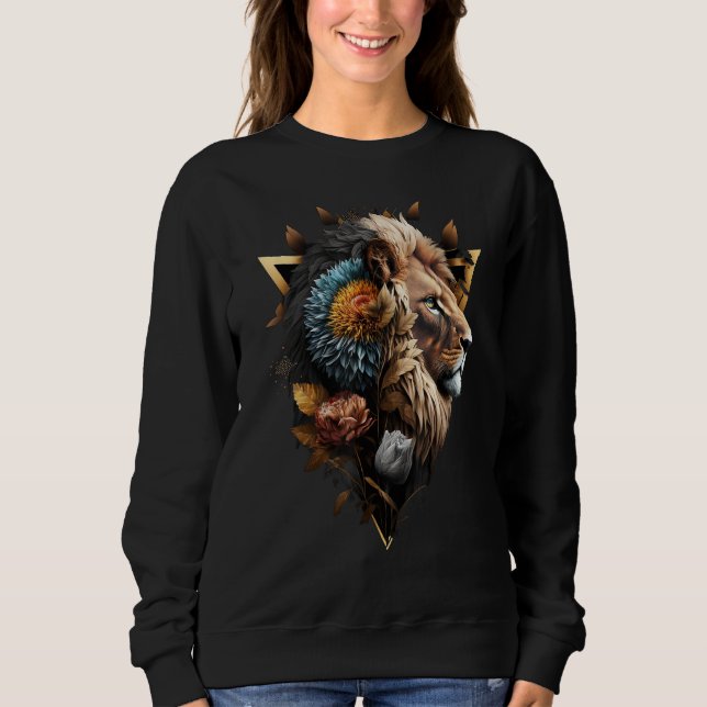 Lion Flowers Artwork Animal Print Art Lion Motif Sweatshirt (Front)