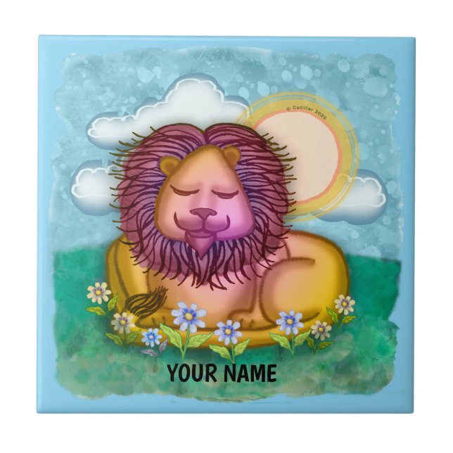 Lion Flowers Ceramic Tile (Front)