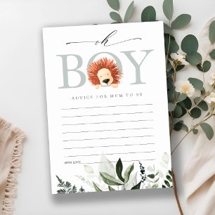 Lion Foliage Oh Boy Advice For Mum Baby Shower Enclosure Card