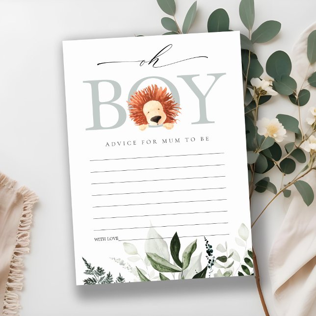 Lion Foliage Oh Boy Advice For Mum Baby Shower Enclosure Card (Creator Uploaded)