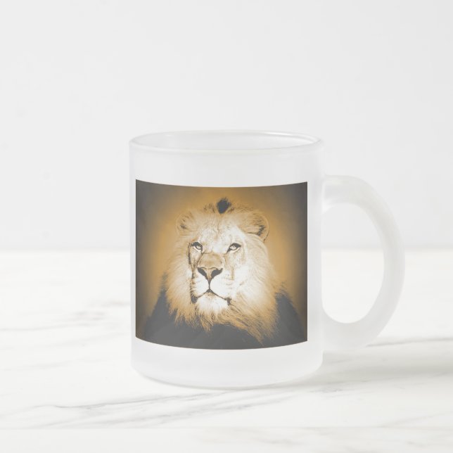 Lion Frosted Glass Coffee Mug (Right)