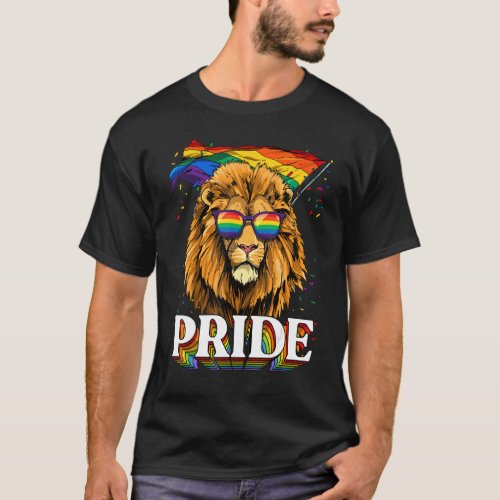 Lion Gay Pride Lgbt Rainbow Flag Sunglasses Lgbtq T_Shirt