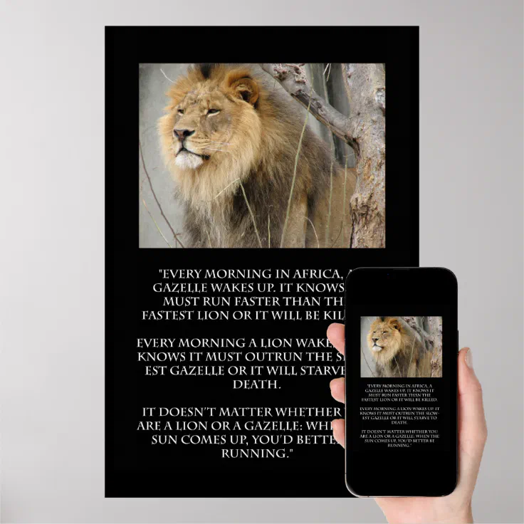 Lion Gazelle Running Quote Poster | Zazzle