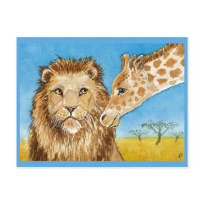 Lion, Giraffe, African animals postcard