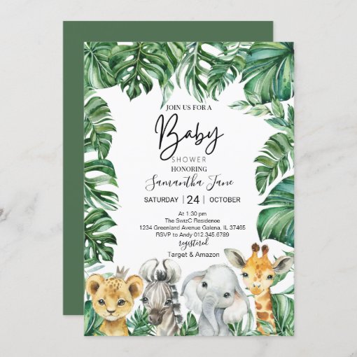 Lion Giraffe Elephant Safari Jungle Baby Shower Invitation | Zazzle