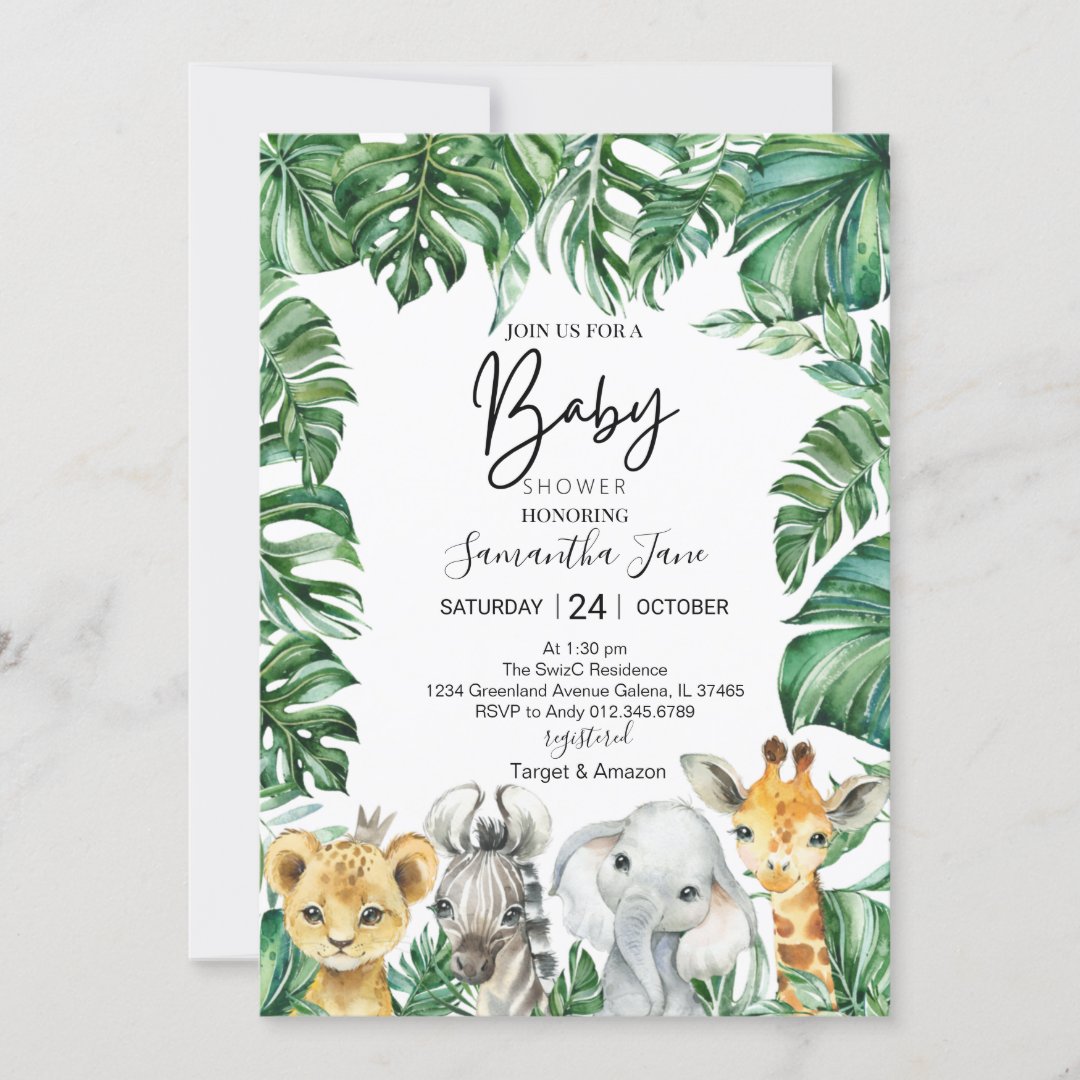 Lion Giraffe Elephant Safari Jungle Baby Shower Invitation | Zazzle