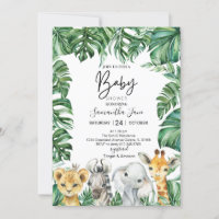 Lion  Giraffe  Elephant Safari Jungle Baby Shower  Invitation