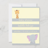 Lion Giraffe Elephant Yellow & Grey Baby Shower Invitation (Back)