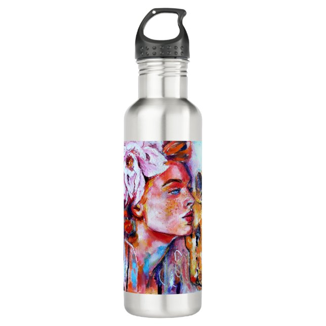 Lion Girl Stainless Steel Water Bottle (Front)