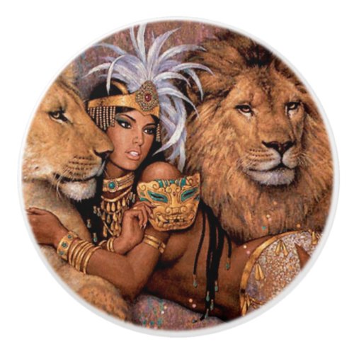Lion Goddess Egyptian Princess Ceramic Pull Knob