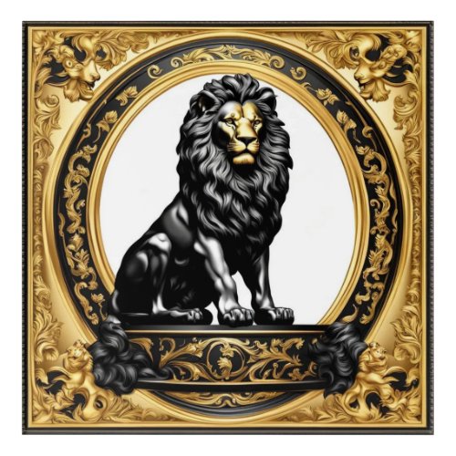 Lion gold and black ornamental frame acrylic print
