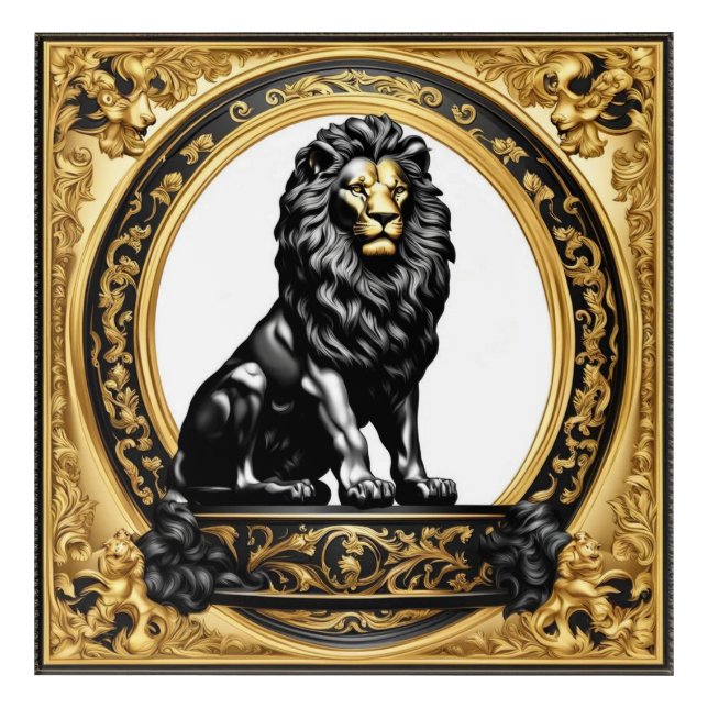 Lion gold and black ornamental frame acrylic print (Front)