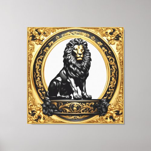 Lion gold and black ornamental frame canvas print