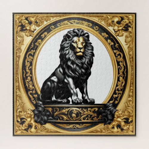 Lion gold and black ornamental frame jigsaw puzzle