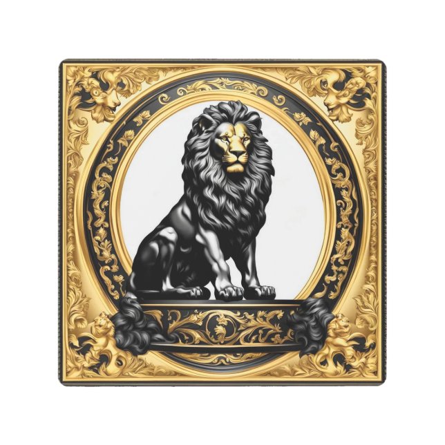 Lion gold and black ornamental frame metal print (Front)
