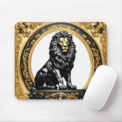 Lion gold and black ornamental frame mouse pad