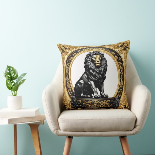 Lion gold and black ornamental frame throw pillow
