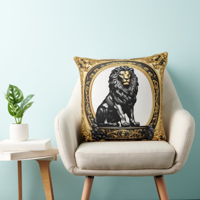 Lion gold and black ornamental frame throw pillow (Chair)