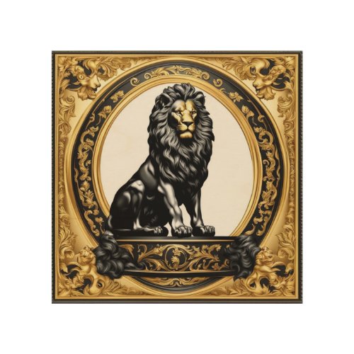 Lion gold and black ornamental frame wood wall art
