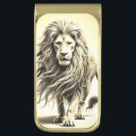 Lion Gold Finish Money Clip<br><div class="desc">This money clip has an artsy lion on it.</div>