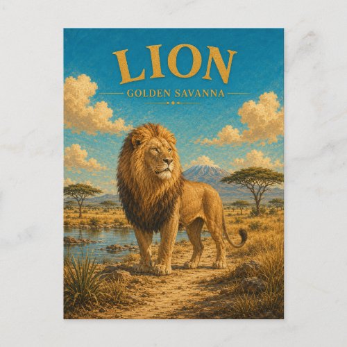Lion Golden Savanna Watercolor GeoSaga Postcard