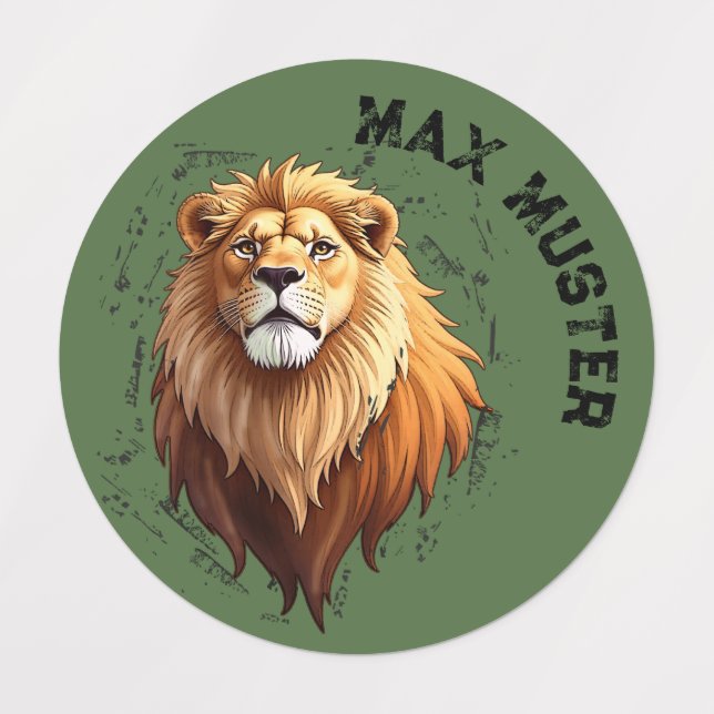 Lion - green ・ round kids' labels (Design 1)