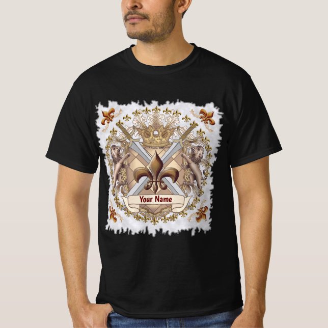 Lion Griffin Shield Family Crest Surname  T-Shirt (Front)