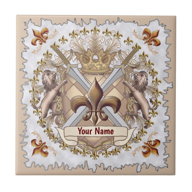 Lion Griffin Shield  Surname  Ceramic Tile (Front)