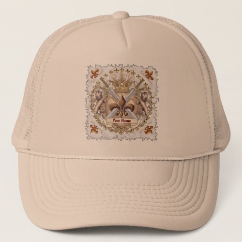 Lion Griffin Shield  Surname Family Crest Trucker Hat