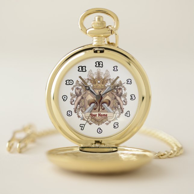 Lion Griffin Shield  Surname Pocket Watch (Inside)
