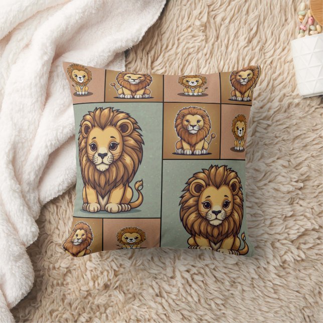 Lion Group Pattern Throw Pillow (Blanket)