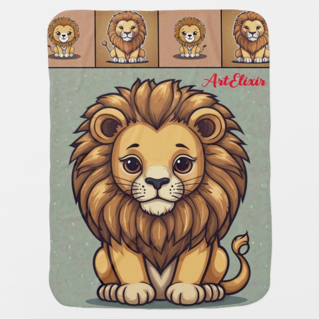 Lion Group Print Baby Blanket (Front)