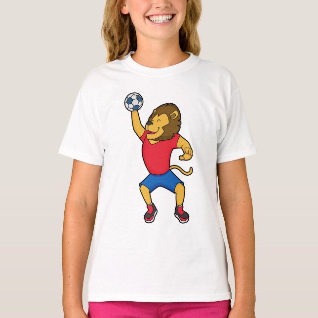 Lion Handball player Handball T-Shirt (Front)